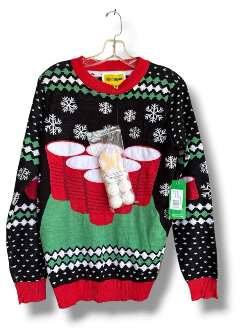 Nwt Tipsy Elves Men's Beer Pong Game Ugly Christmas Sweater Size Small — image 3 of 8